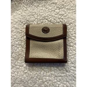 Vtg Dooney & Bourke French wallet Change Bone & British Tan Trim Kisslock small